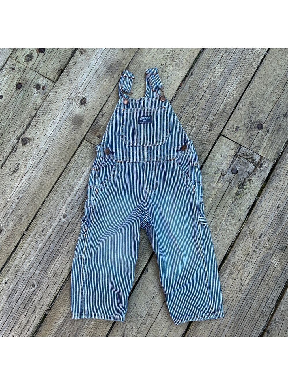 OshKosh B'gosh Vintage Vestback Railroad Stripe Conductor Overalls - Size 18 M
